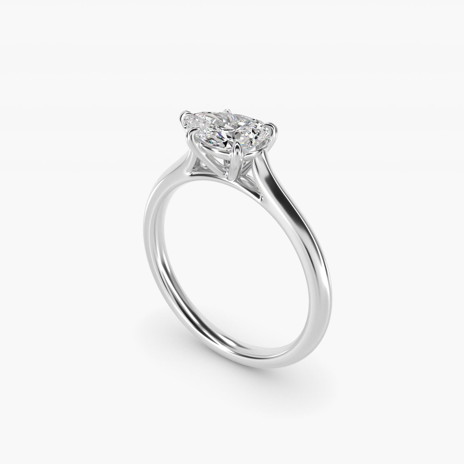 East West Solitaire in 18k White Gold - Pear Center