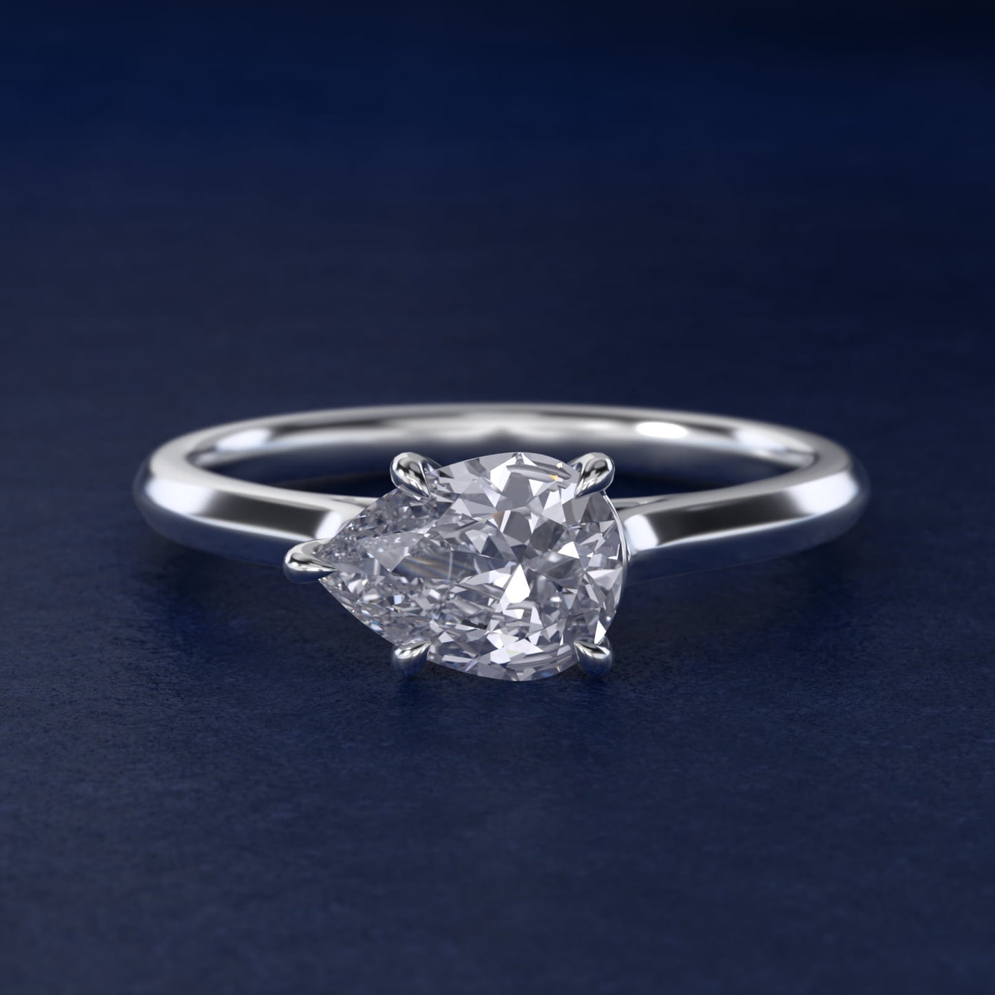 East West Solitaire in 14k White Gold - Pear Center