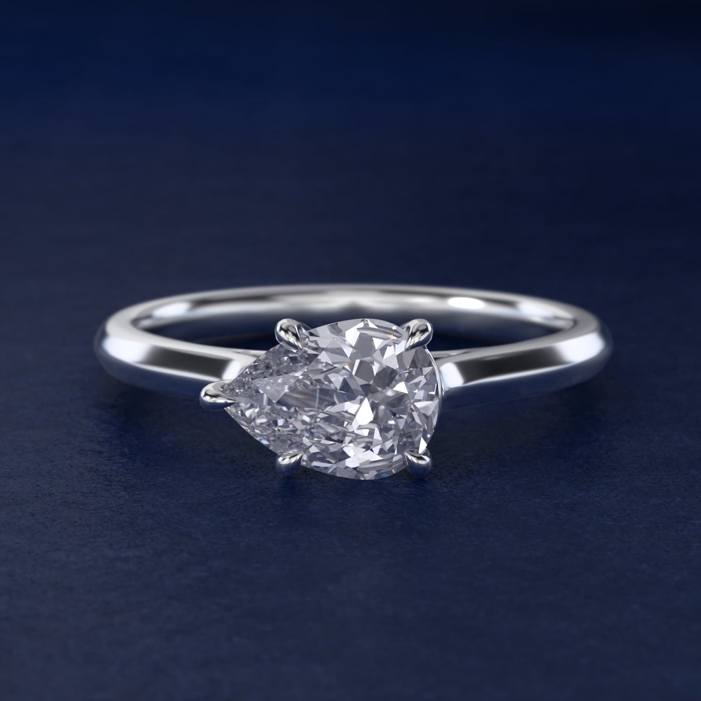 East West Solitaire in 18k White Gold - Pear Center