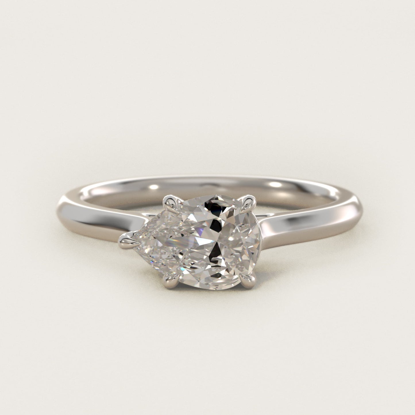 East West Solitaire in 14k White Gold - Pear Center