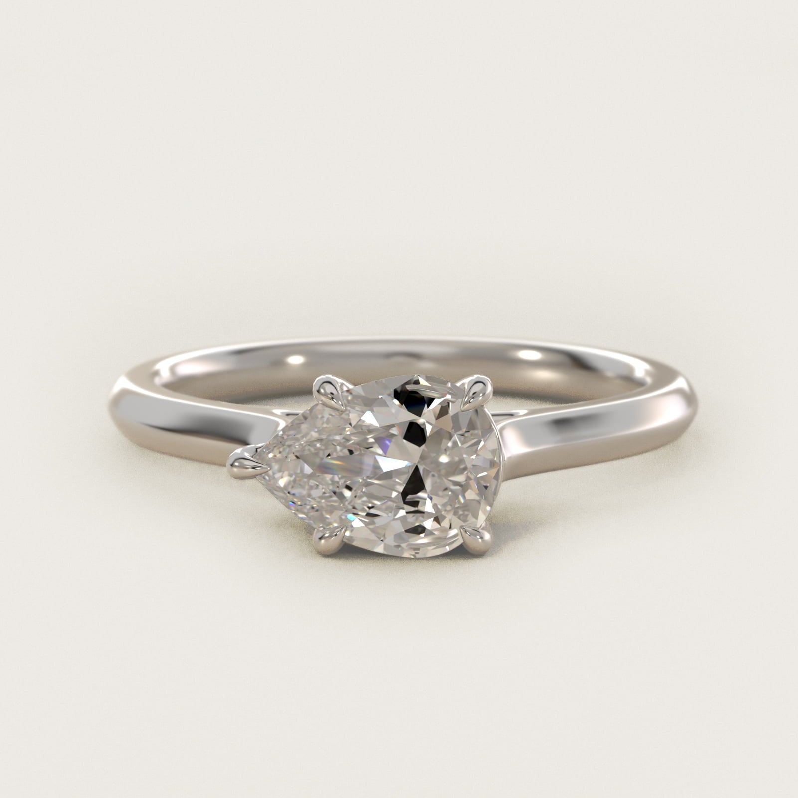 East West Solitaire in 14k White Gold - Pear Center