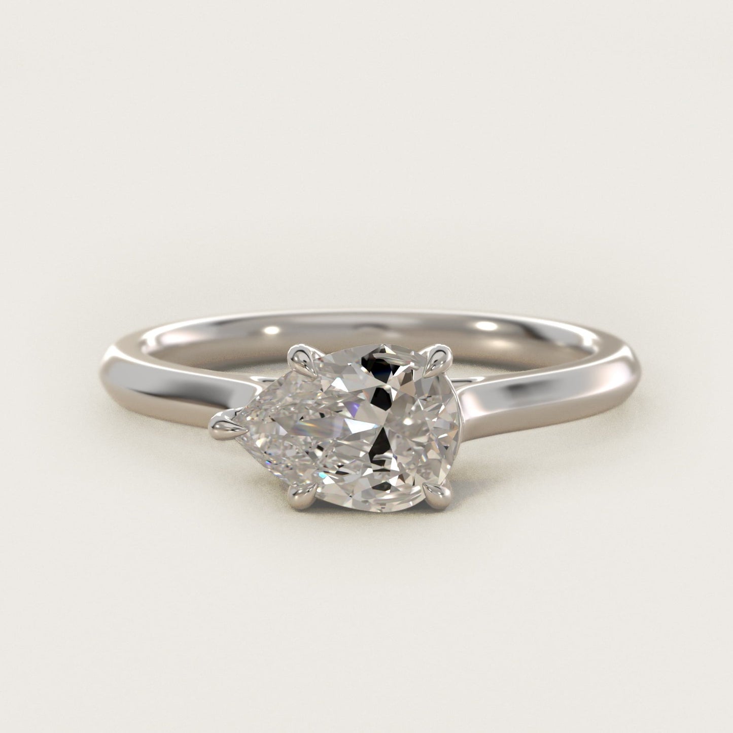 East West Solitaire in 18k White Gold - Pear Center