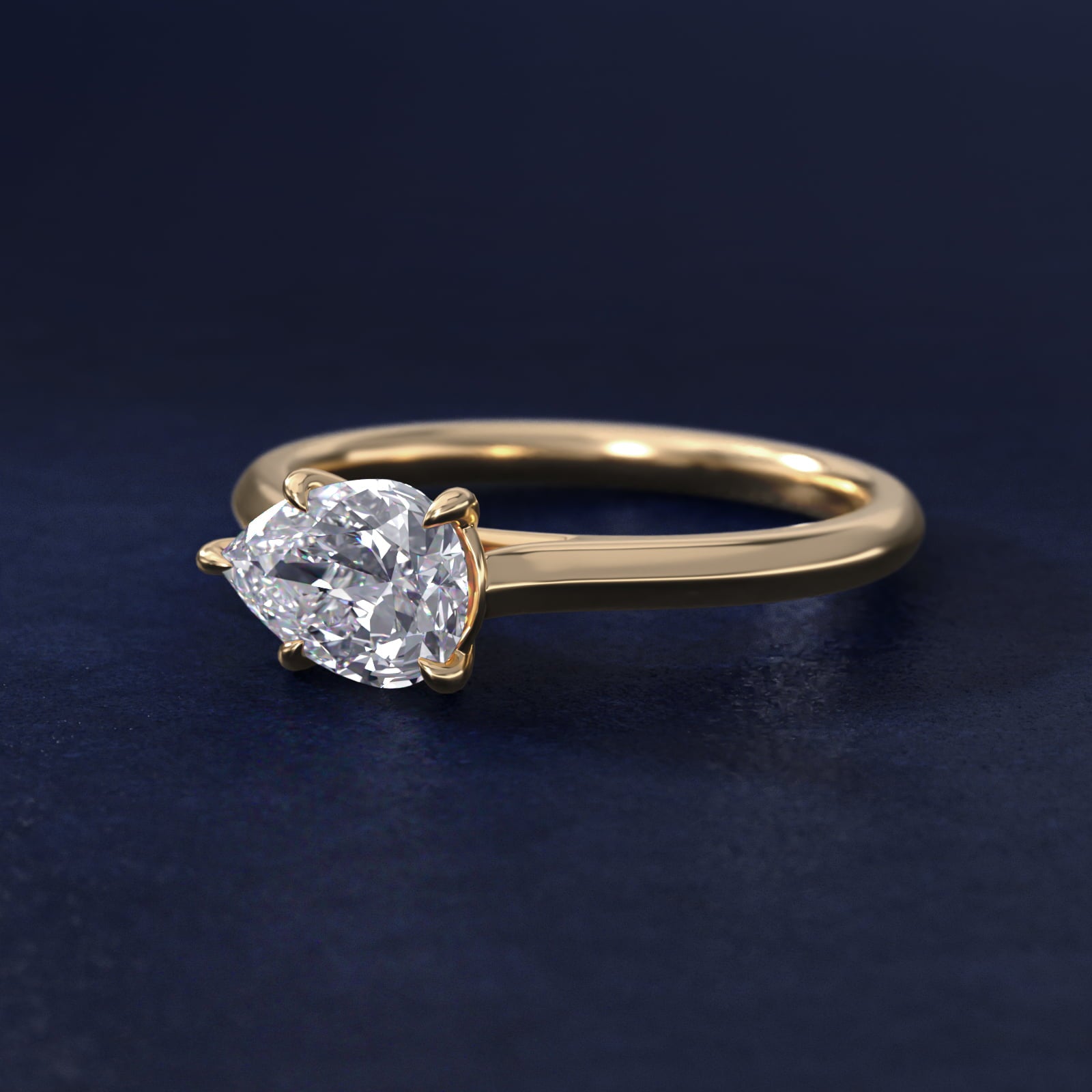 East West Solitaire in 14k Yellow Gold - Pear Center
