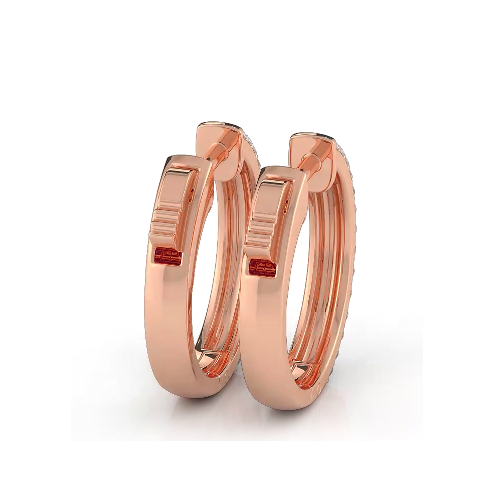 0.50 ctw. Double Row Round Diamond Huggie Style Hoop Earrings - 14K Rose Gold - H-I Color I1-I2 Clarity