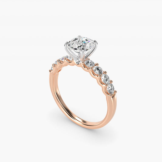 Eight Stone Contour Side Stone Diamond Shared Prong Engagement Ring In 14K Rose Gold By James Allen - Cushion Center