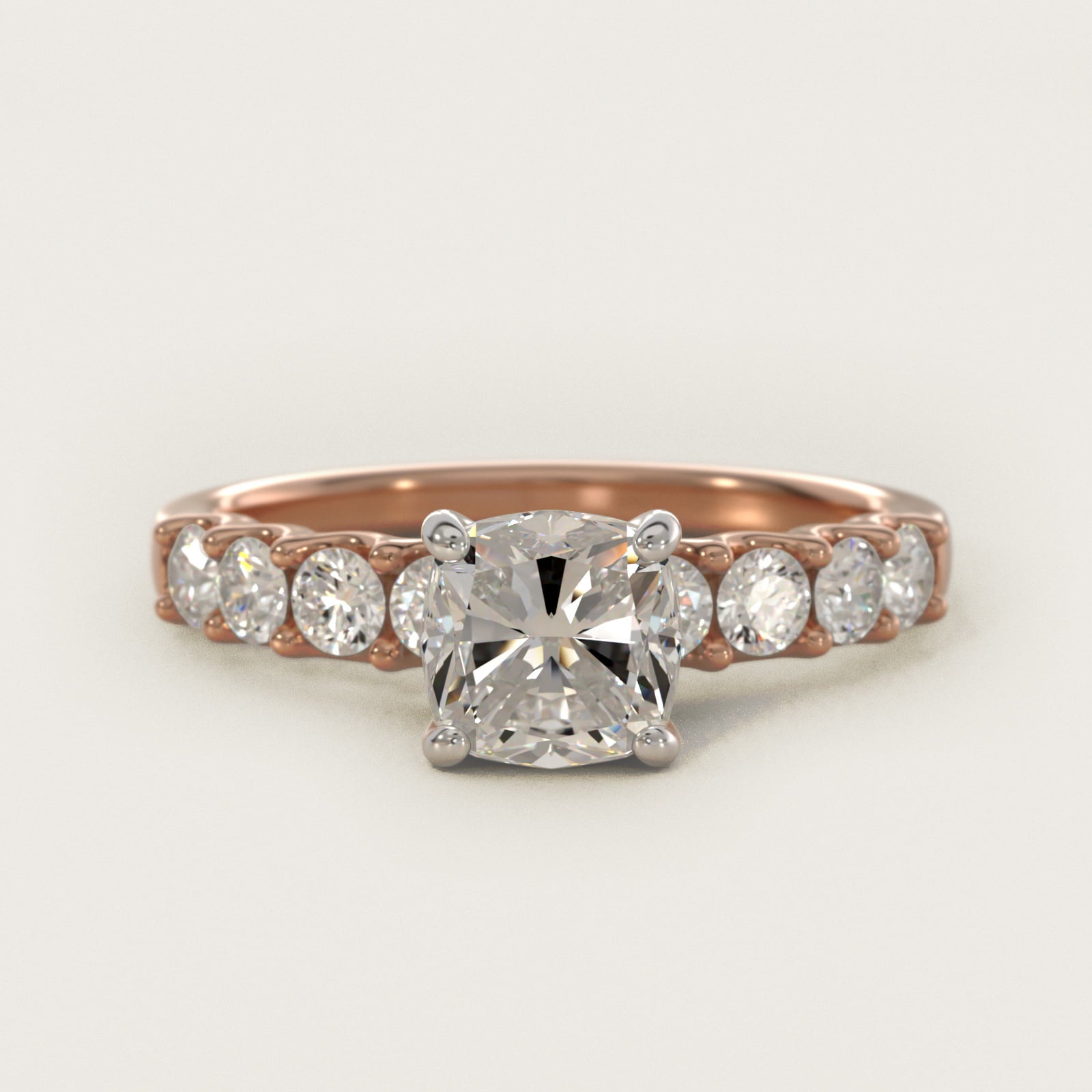Eight Stone Contour Side Stone Diamond Shared Prong Engagement Ring In 18k Rose Gold By James Allen - Cushion Center