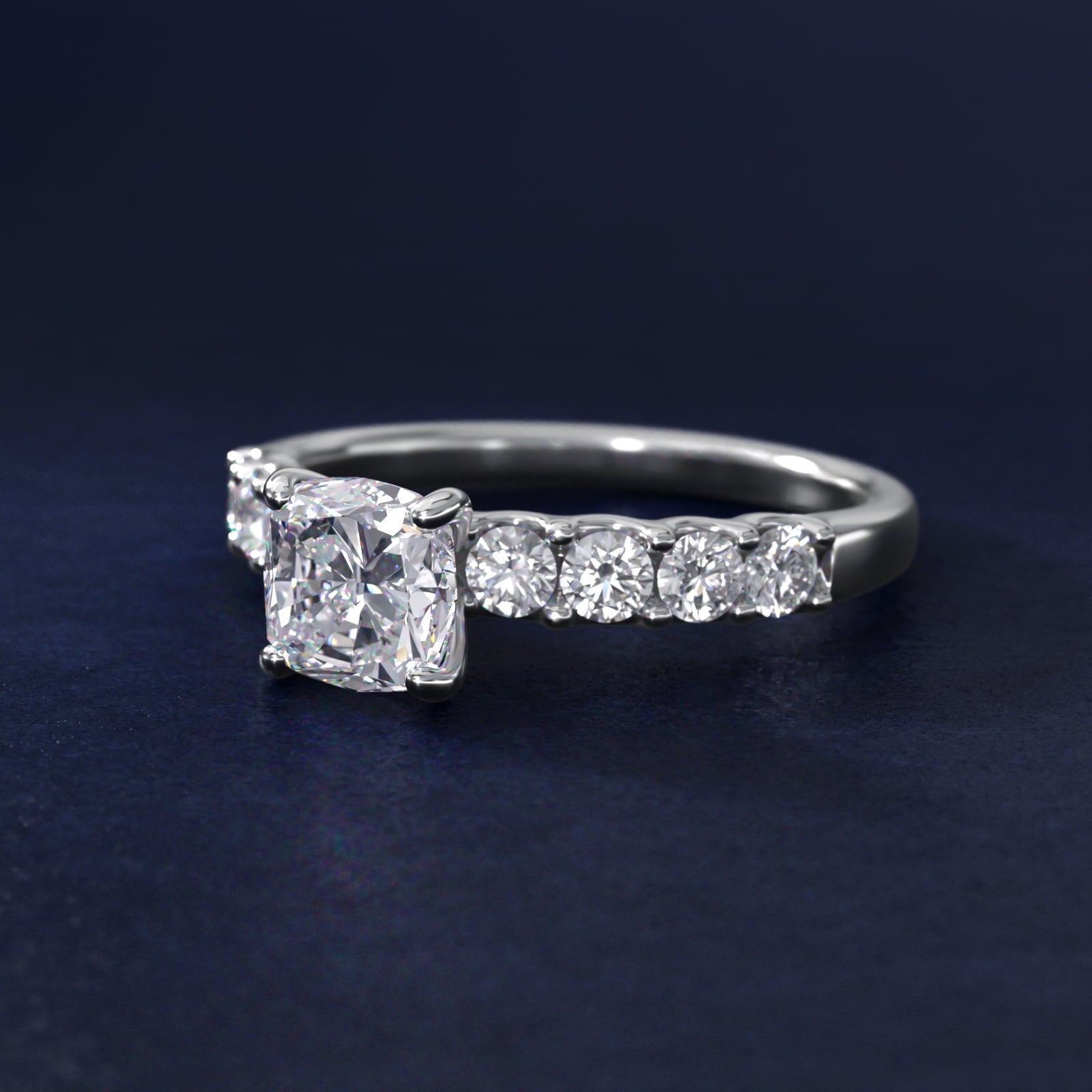 Eight Stone Contour Side Stone Diamond Shared Prong Engagement Ring In 14K White Gold By James Allen - Cushion Center