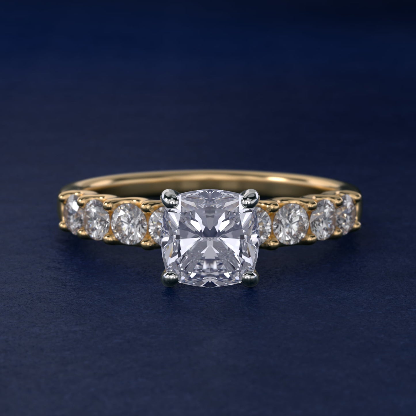 Eight Stone Contour Side Stone Diamond Shared Prong Engagement Ring In 18k Yellow Gold By James Allen - Cushion Center