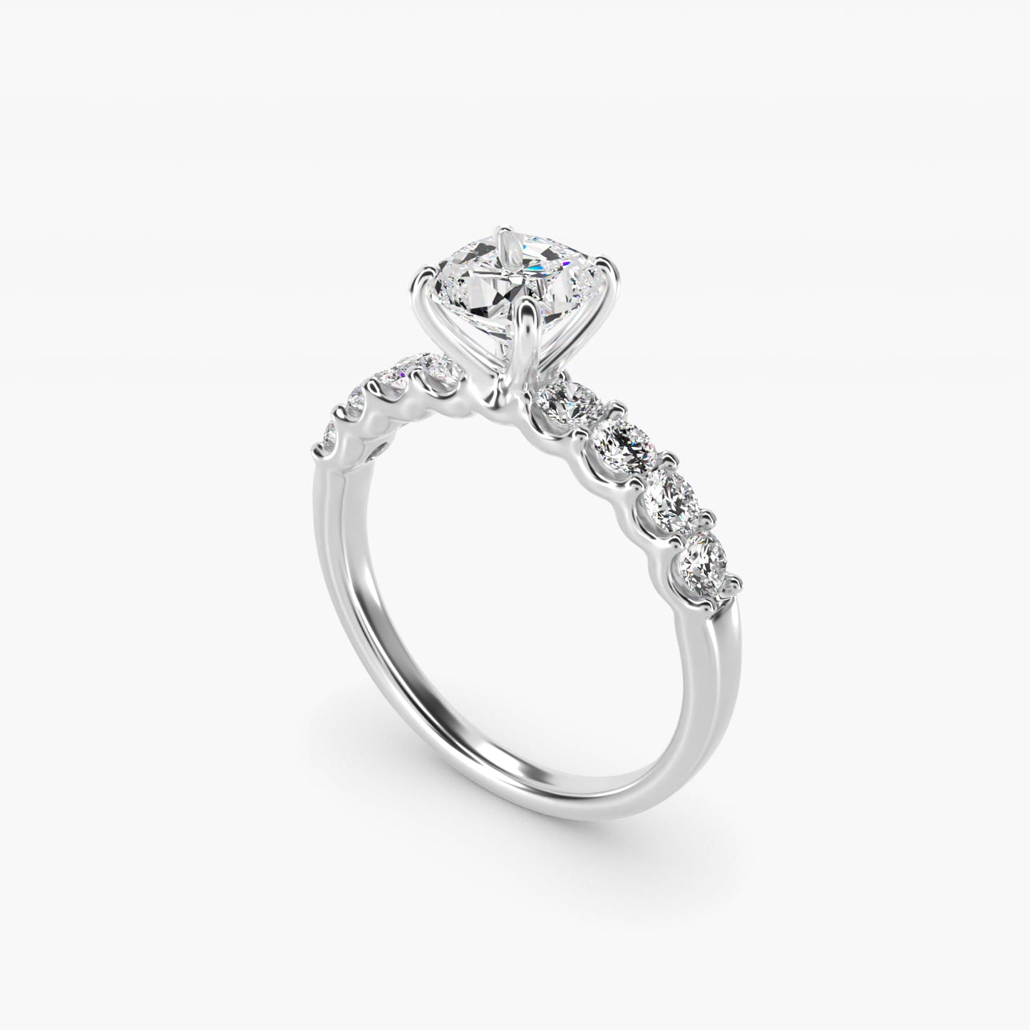 Eight Stone Contour Side Stone Diamond Shared Prong Engagement Ring In Platinum By James Allen - Cushion Center