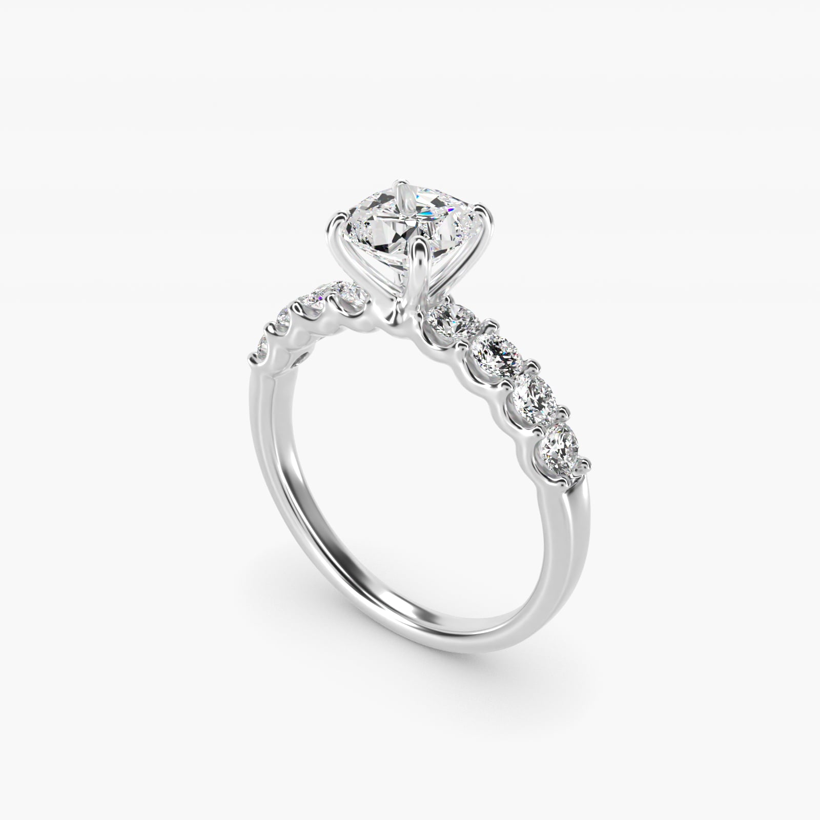 Eight Stone Contour Side Stone Diamond Shared Prong Engagement Ring In Platinum By James Allen - Cushion Center