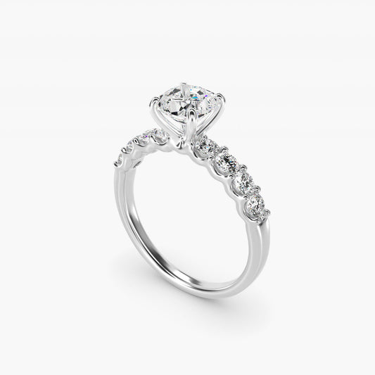 Eight Stone Contour Side Stone Diamond Shared Prong Engagement Ring In Platinum By James Allen - Cushion Center