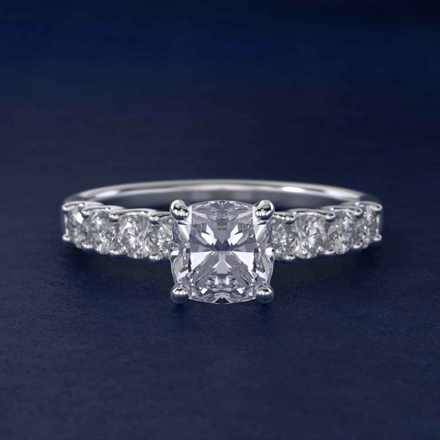 Eight Stone Contour Side Stone Diamond Shared Prong Engagement Ring In Platinum By James Allen - Cushion Center