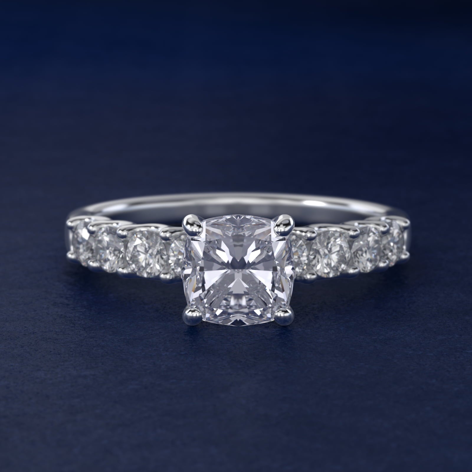 Eight Stone Contour Side Stone Diamond Shared Prong Engagement Ring In Platinum By James Allen - Cushion Center