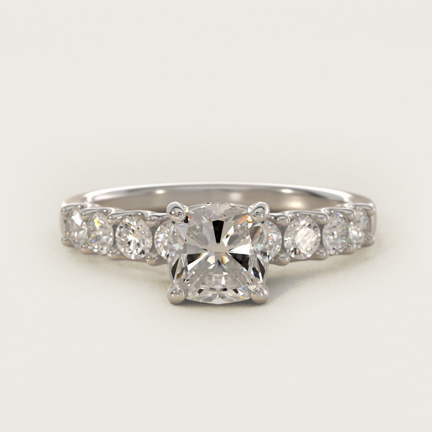 Eight Stone Contour Side Stone Diamond Shared Prong Engagement Ring In Platinum By James Allen - Cushion Center