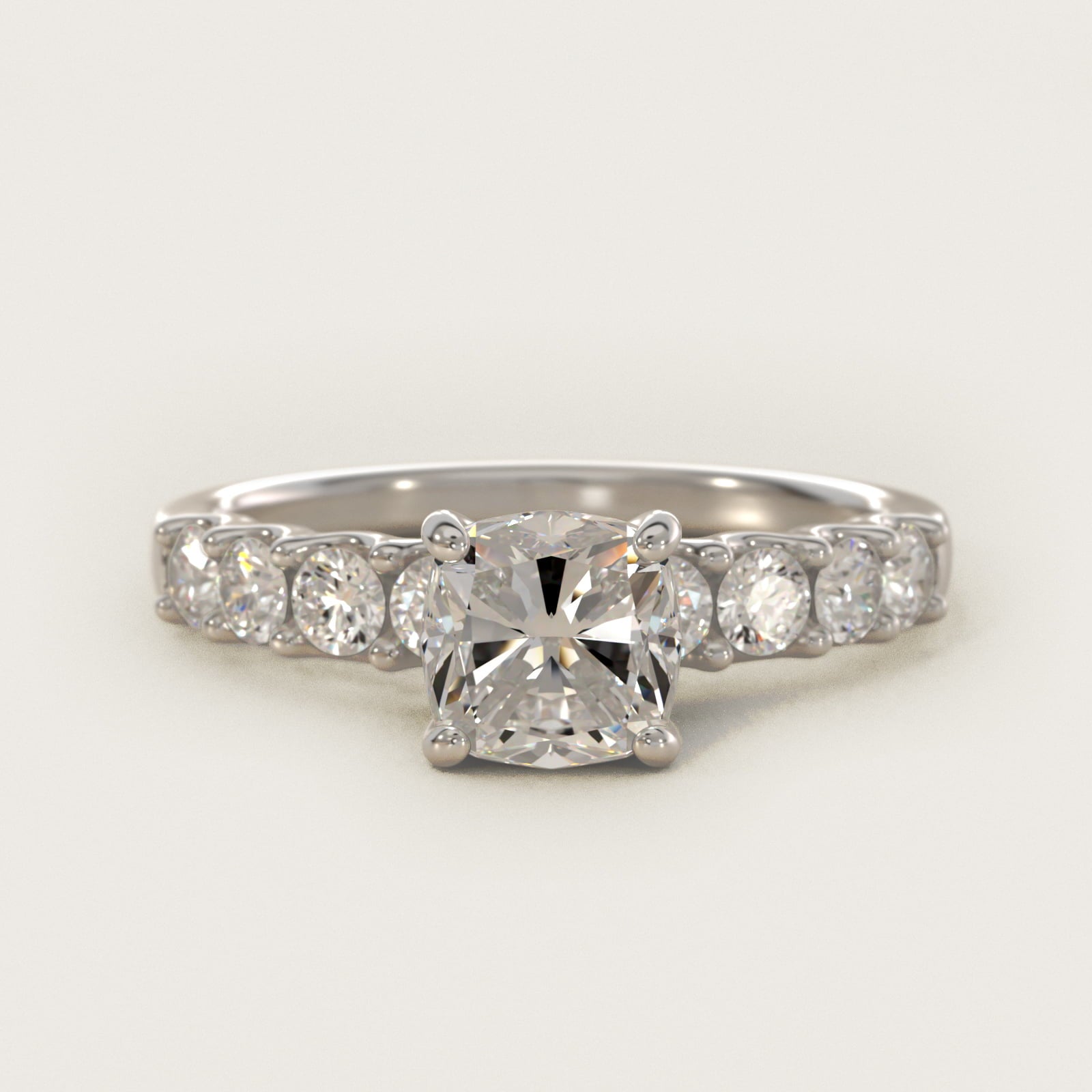 Eight Stone Contour Side Stone Diamond Shared Prong Engagement Ring In Platinum By James Allen - Cushion Center