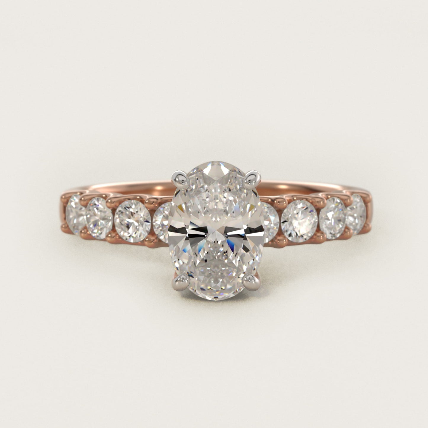 Eight Stone Contour Side Stone Diamond Shared Prong Engagement Ring In 14K Rose Gold By James Allen - Oval Center