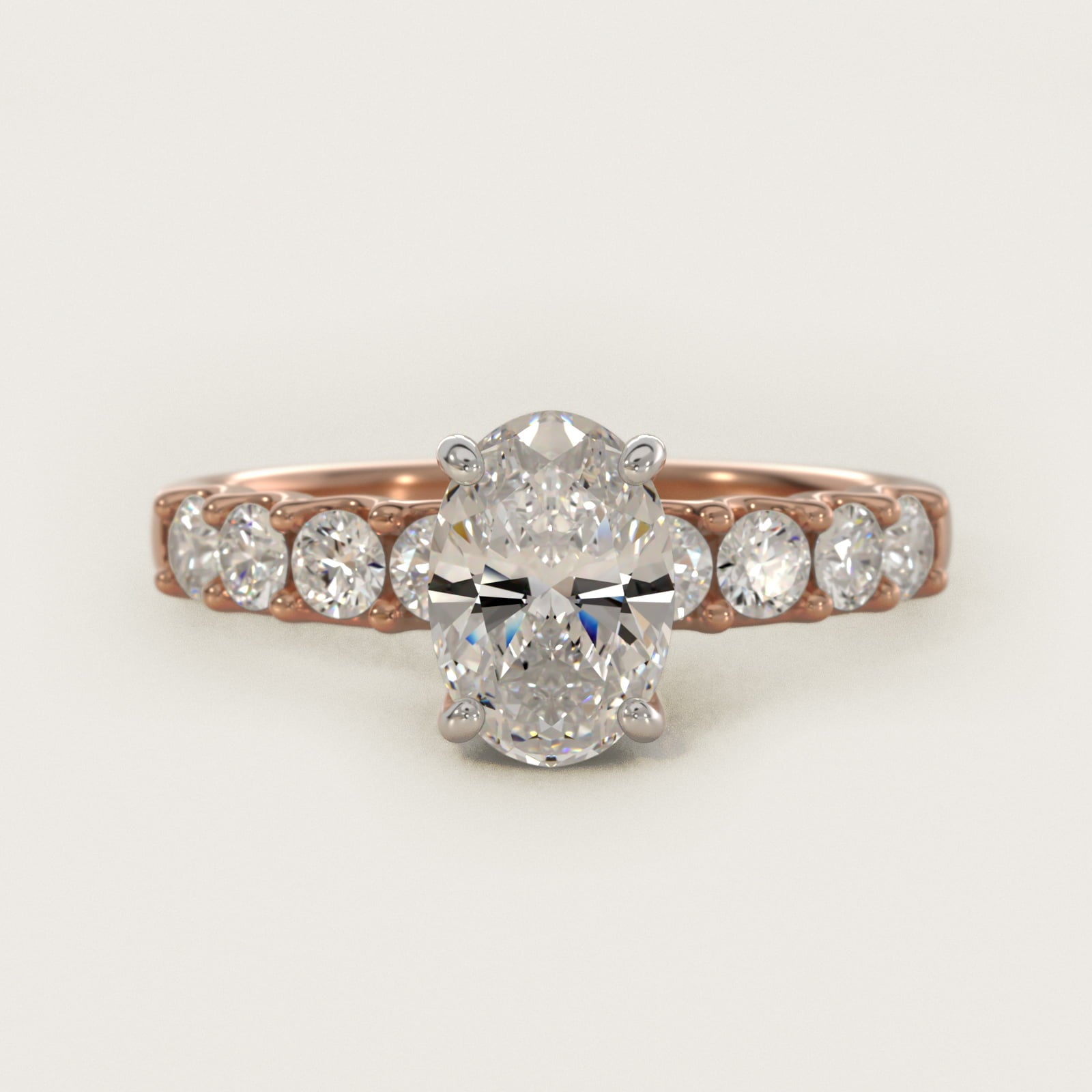 Eight Stone Contour Side Stone Diamond Shared Prong Engagement Ring In 14K Rose Gold By James Allen - Oval Center