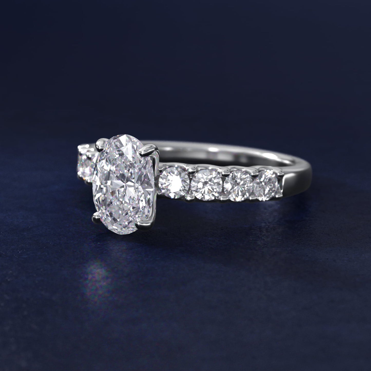 Eight Stone Contour Side Stone Diamond Shared Prong Engagement Ring In 14K White Gold By James Allen - Oval Center