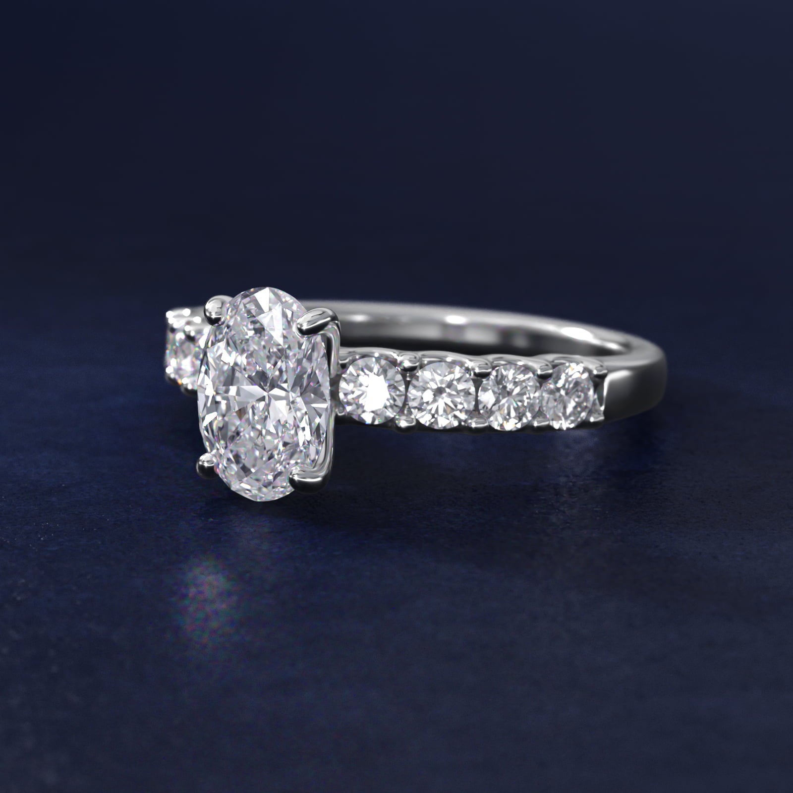 Eight Stone Contour Side Stone Diamond Shared Prong Engagement Ring In 18k White Gold By James Allen - Oval Center