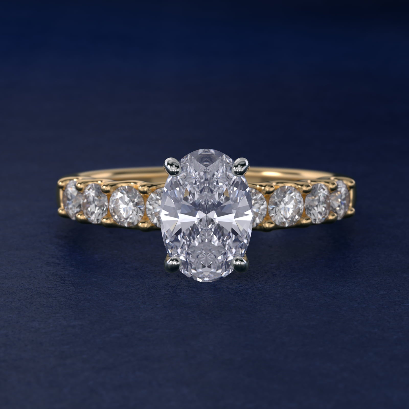 Eight Stone Contour Side Stone Diamond Shared Prong Engagement Ring In 18k Yellow Gold By James Allen - Oval Center