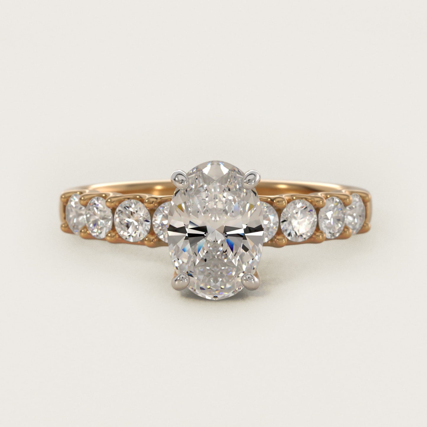 Eight Stone Contour Side Stone Diamond Shared Prong Engagement Ring In 18k Yellow Gold By James Allen - Oval Center