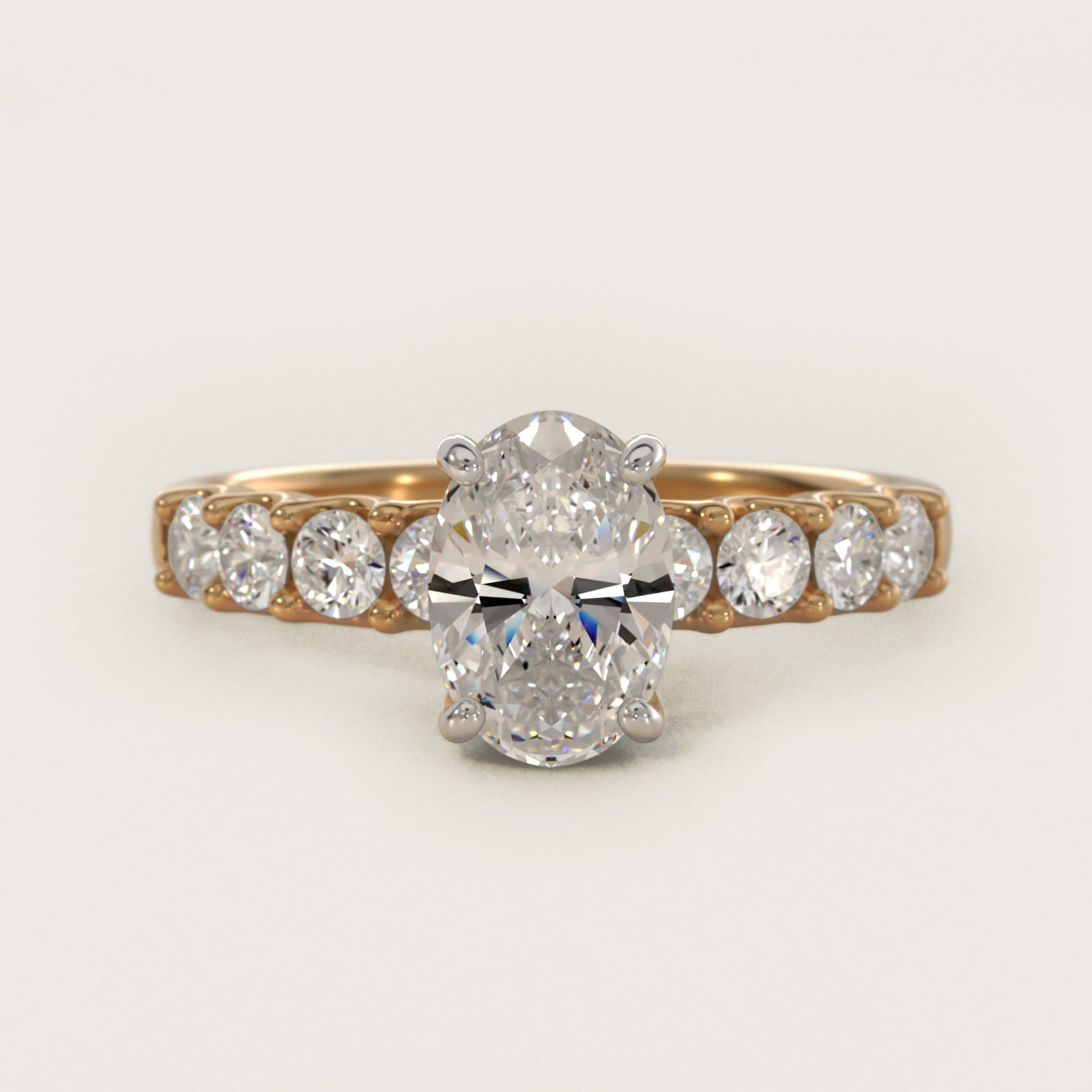Eight Stone Contour Side Stone Diamond Shared Prong Engagement Ring In 18k Yellow Gold By James Allen - Oval Center