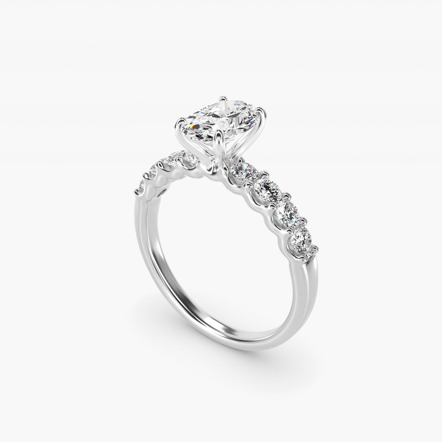Eight Stone Contour Side Stone Diamond Shared Prong Engagement Ring In Platinum By James Allen - Oval Center