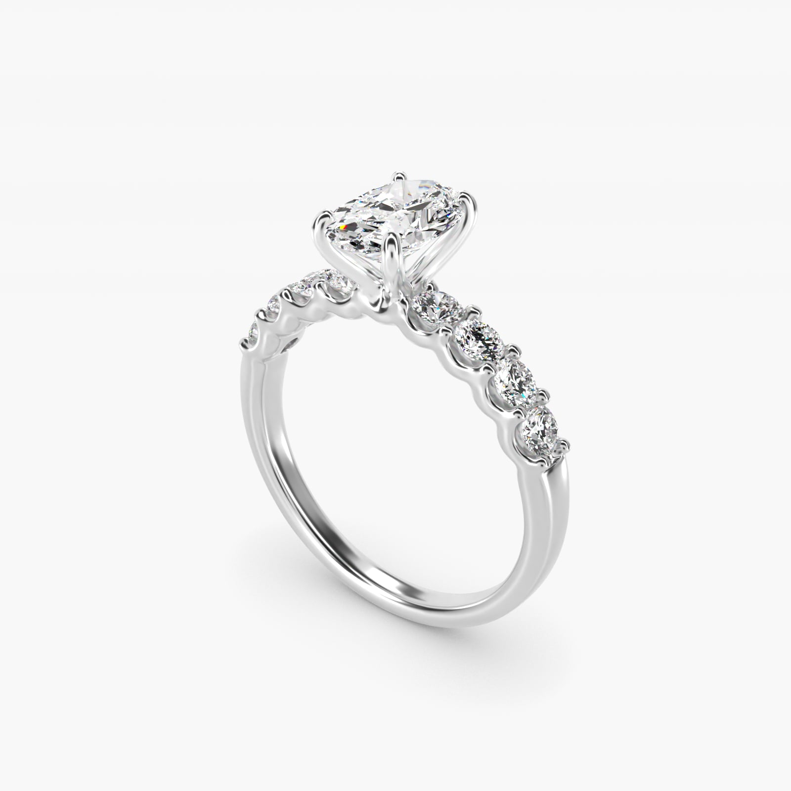 Eight Stone Contour Side Stone Diamond Shared Prong Engagement Ring In Platinum By James Allen - Oval Center