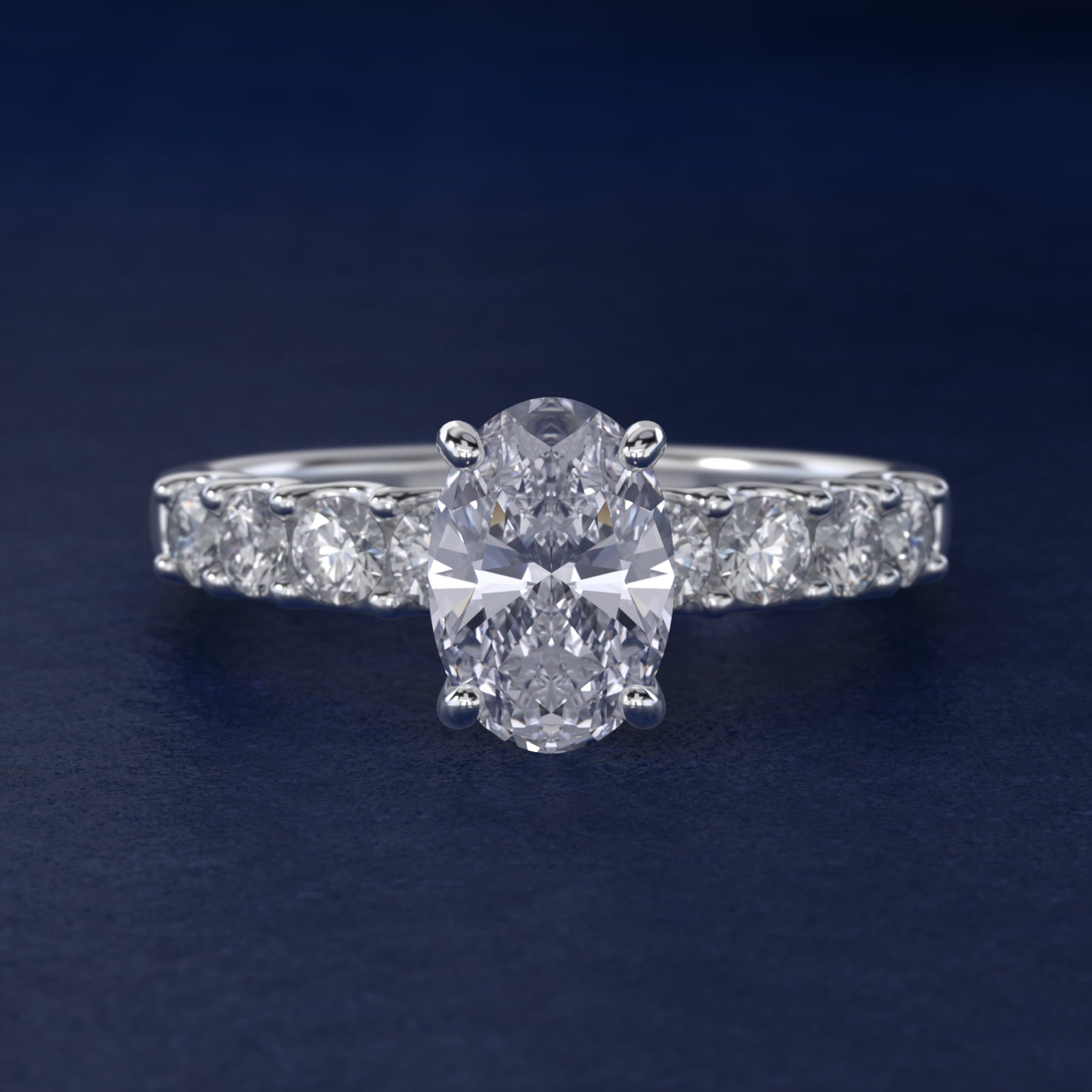 Eight Stone Contour Side Stone Diamond Shared Prong Engagement Ring In Platinum By James Allen - Oval Center