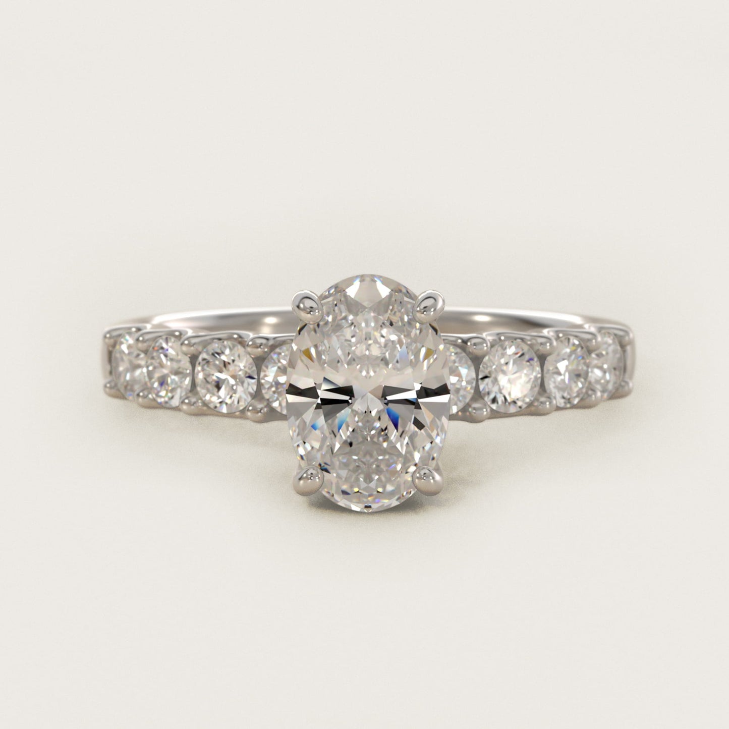 Eight Stone Contour Side Stone Diamond Shared Prong Engagement Ring In Platinum By James Allen - Oval Center