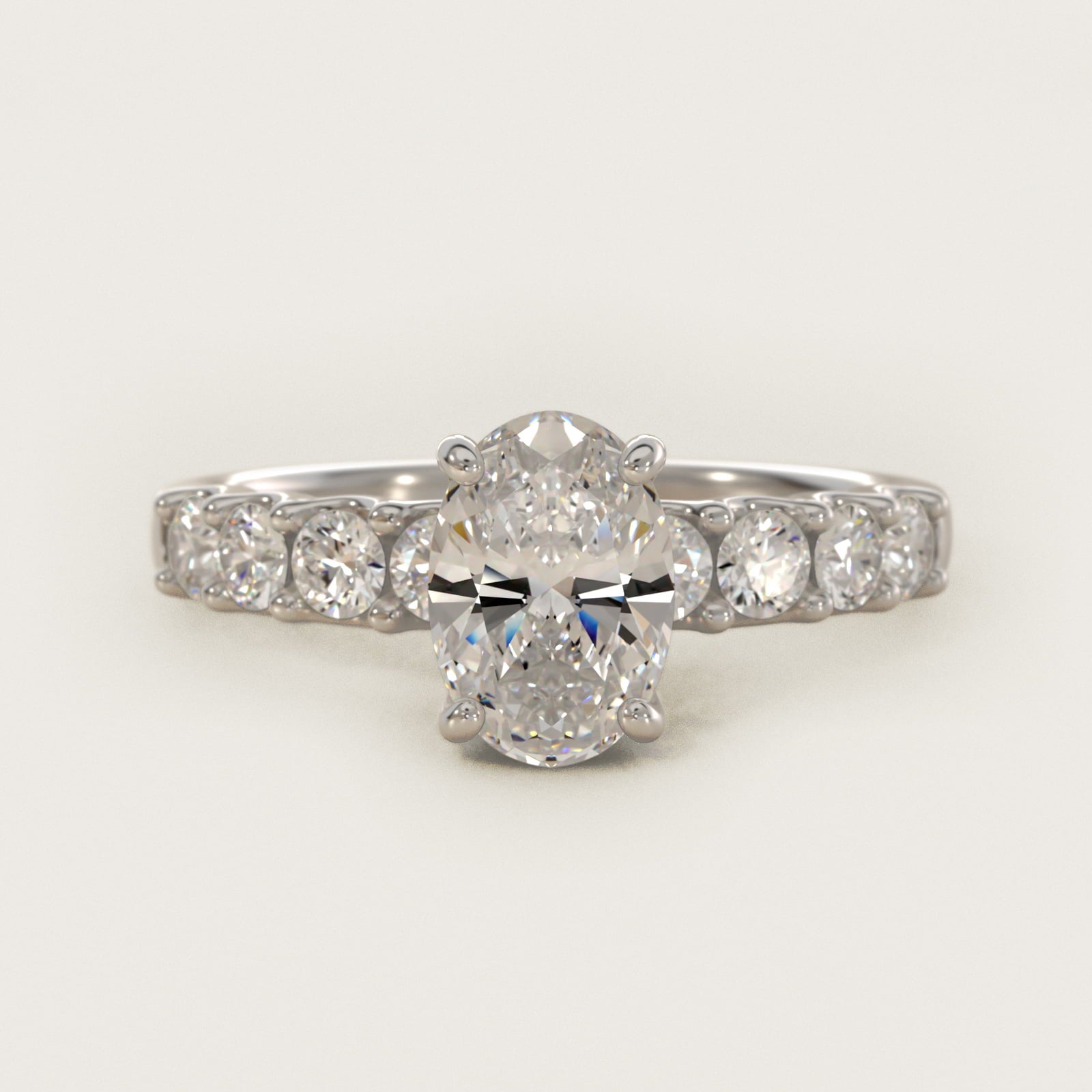 Eight Stone Contour Side Stone Diamond Shared Prong Engagement Ring In Platinum By James Allen - Oval Center