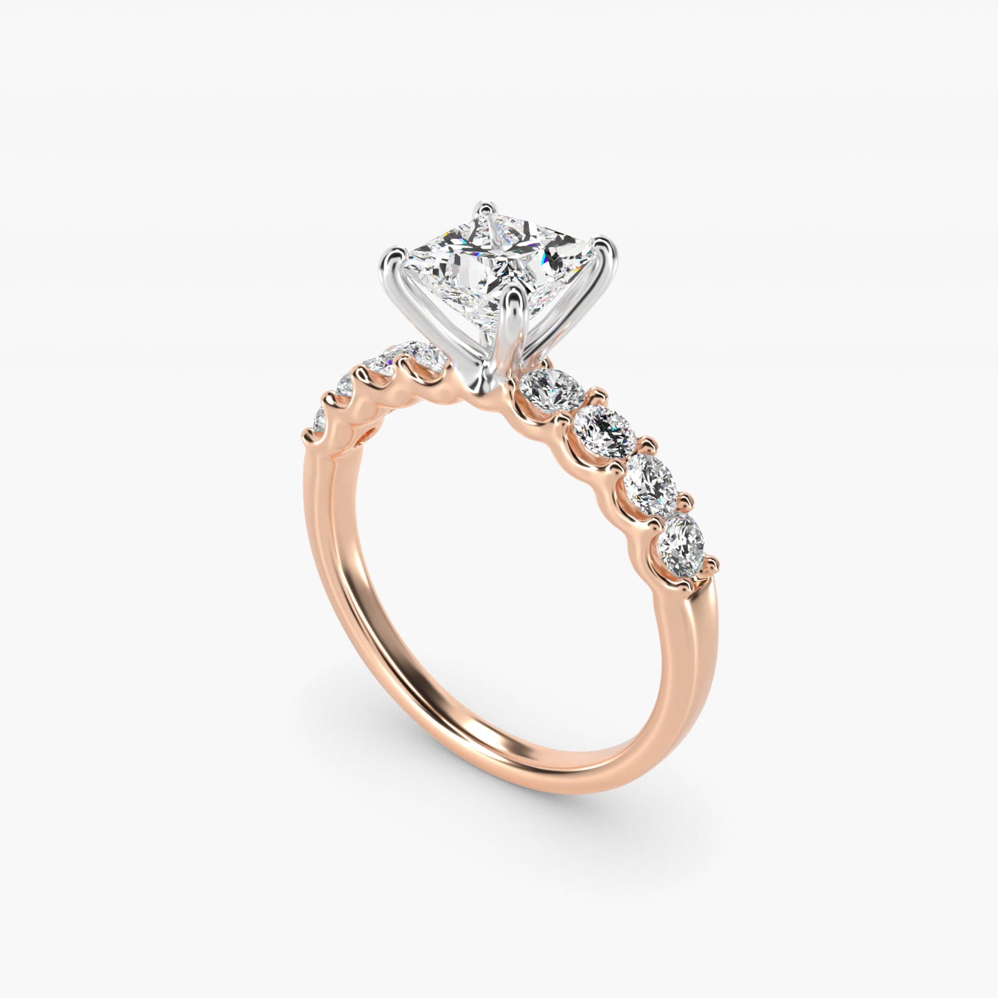 Eight Stone Contour Side Stone Diamond Shared Prong Engagement Ring In 14K Rose Gold By James Allen - Princess Center