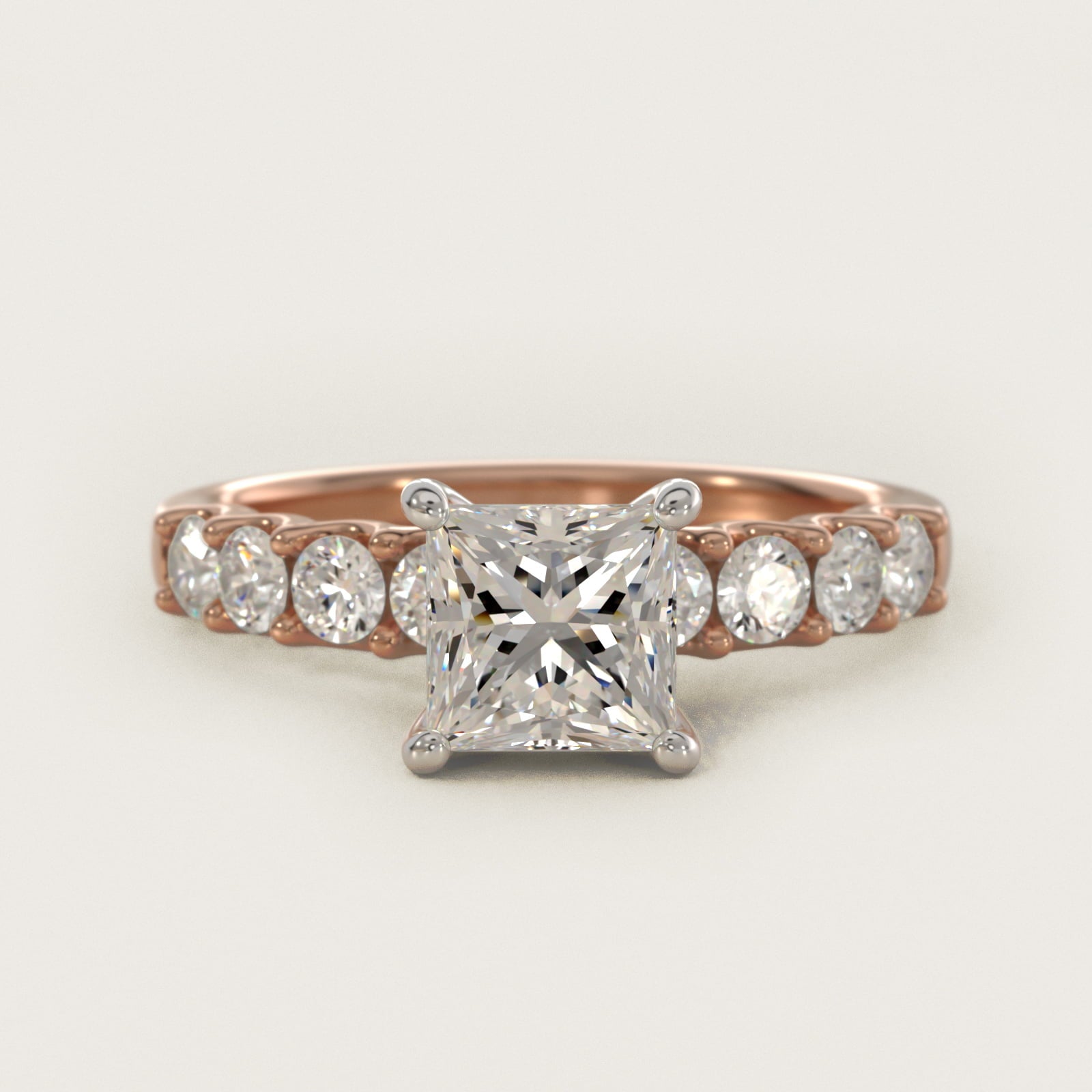 Eight Stone Contour Side Stone Diamond Shared Prong Engagement Ring In 18k Rose Gold By James Allen - Princess Center