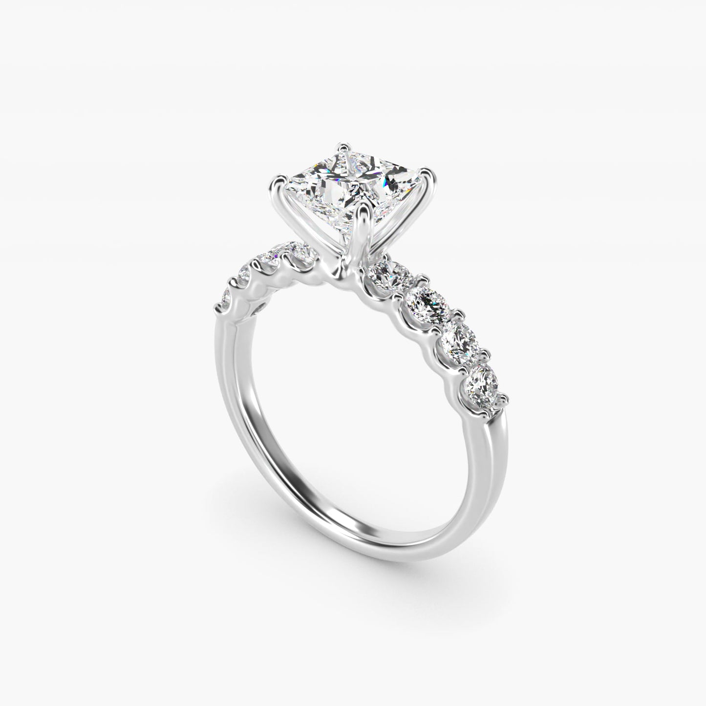 Eight Stone Contour Side Stone Diamond Shared Prong Engagement Ring In 18k White Gold By James Allen - Princess Center