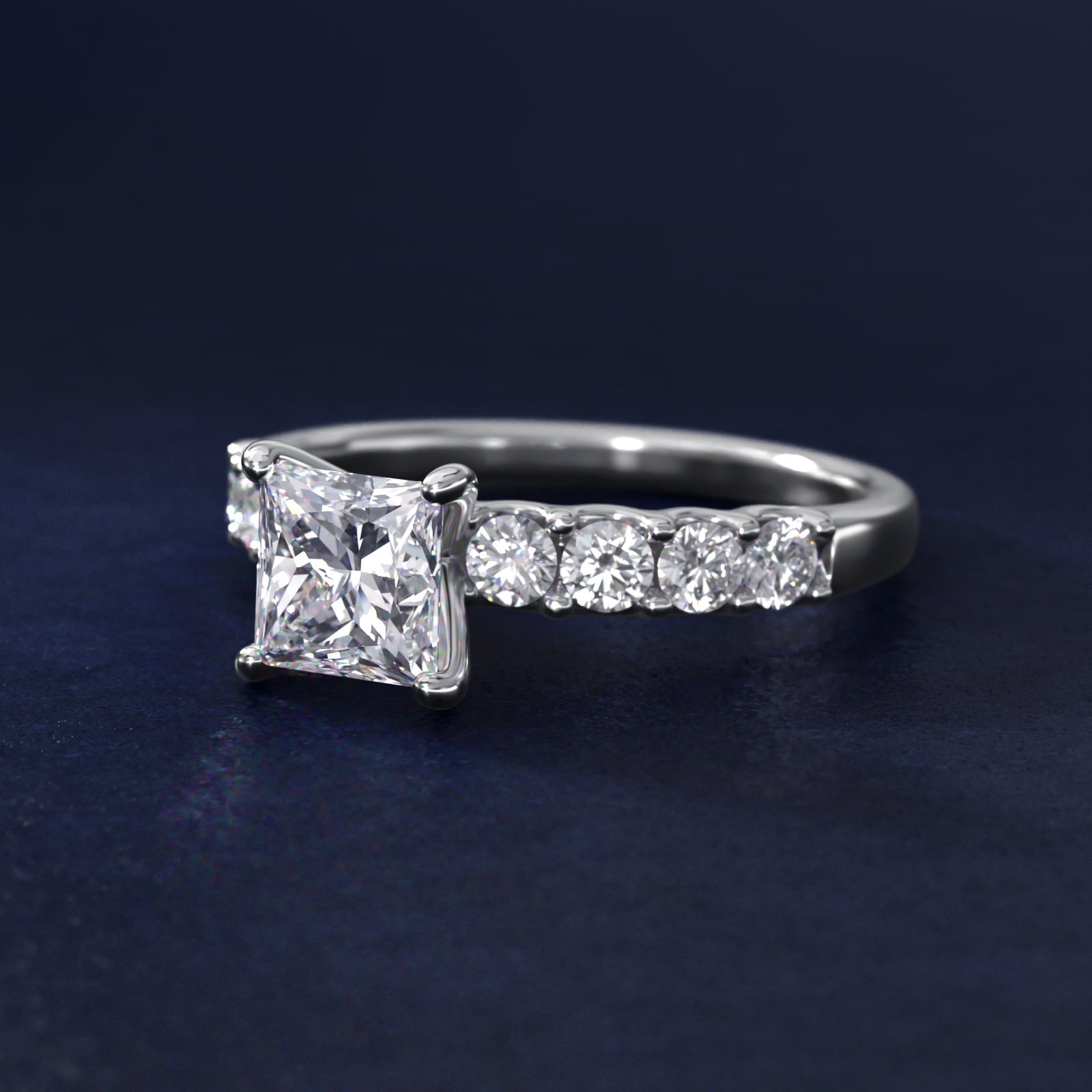 Eight Stone Contour Side Stone Diamond Shared Prong Engagement Ring In 18k White Gold By James Allen - Princess Center