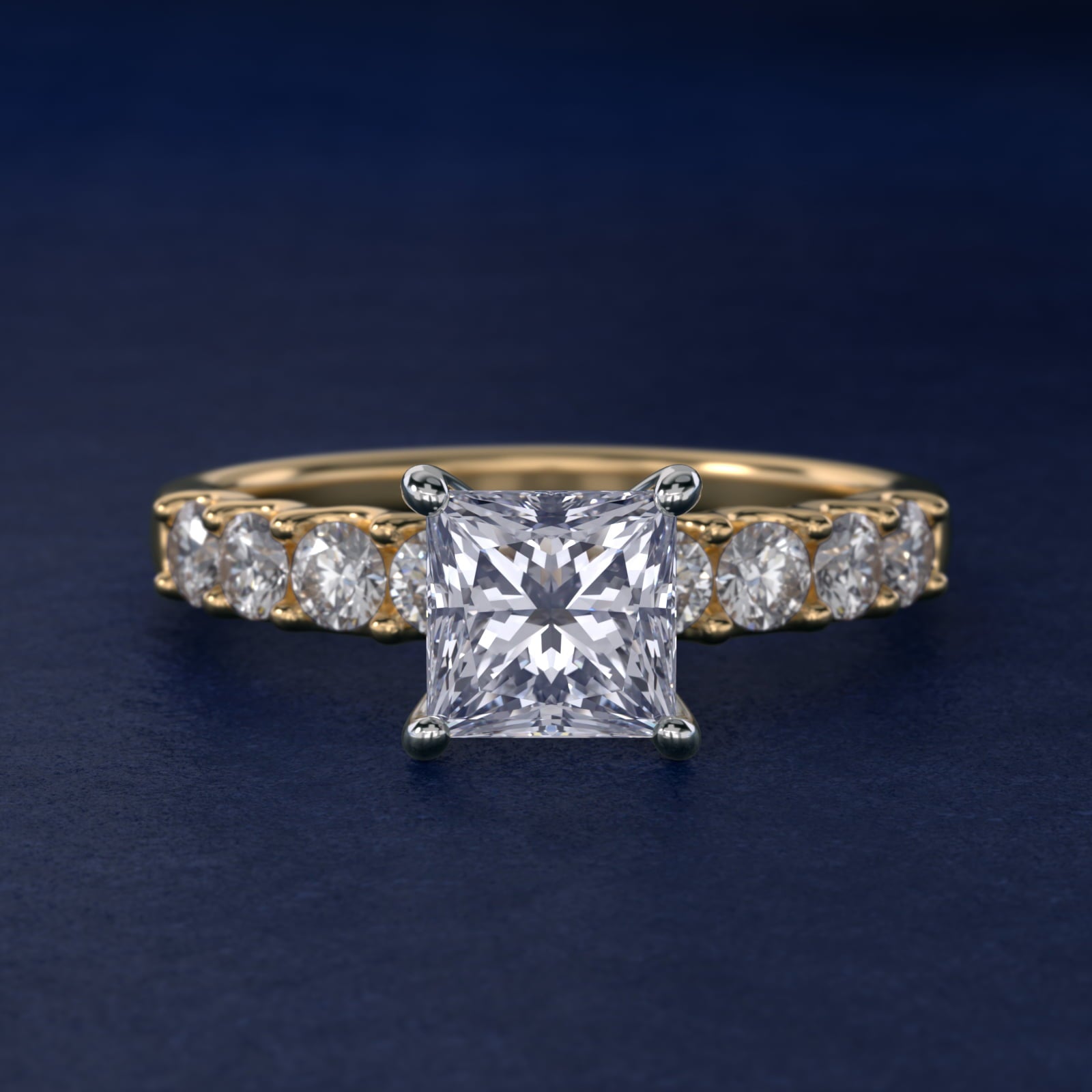Eight Stone Contour Side Stone Diamond Shared Prong Engagement Ring In 14K Yellow Gold By James Allen - Princess Center