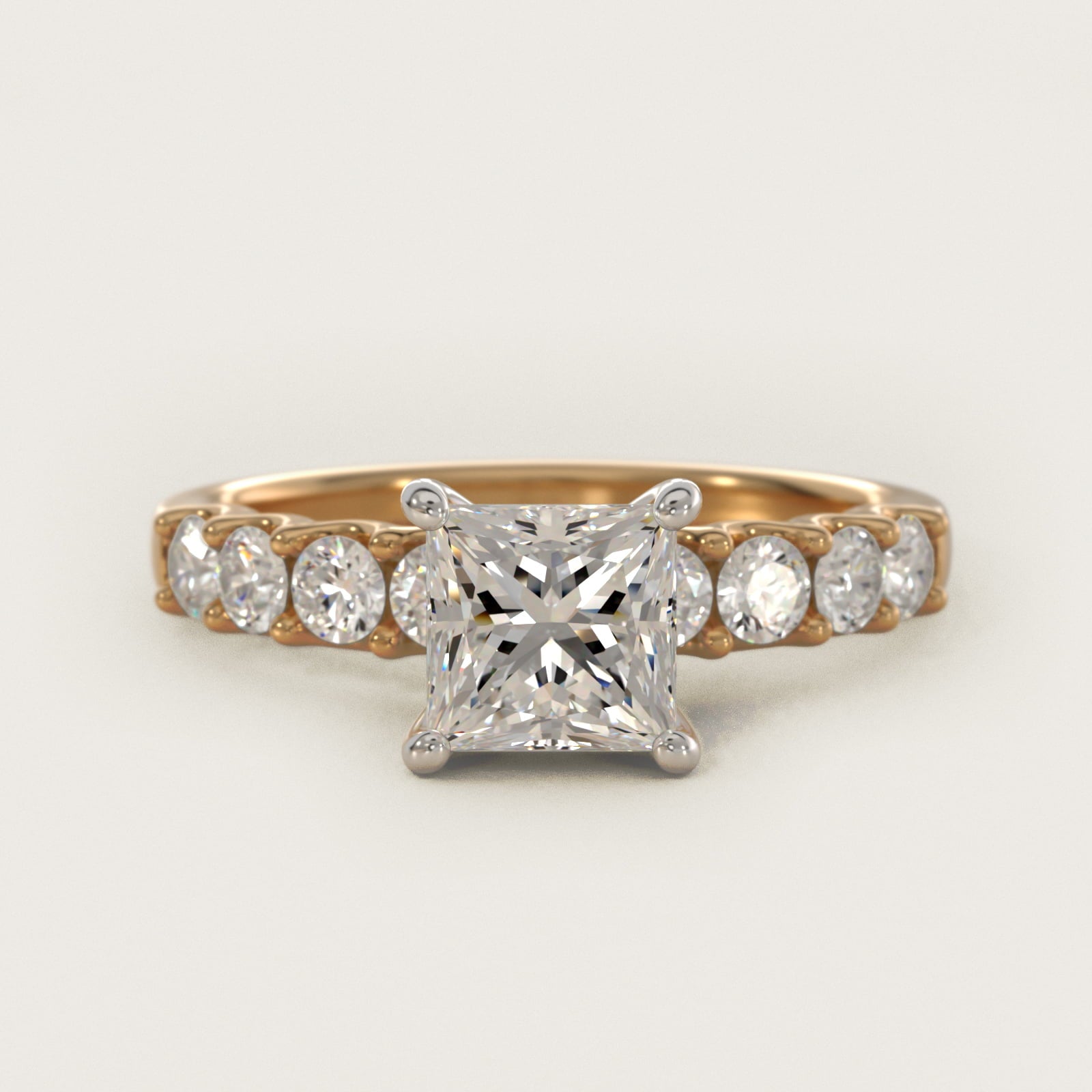 Eight Stone Contour Side Stone Diamond Shared Prong Engagement Ring In 14K Yellow Gold By James Allen - Princess Center