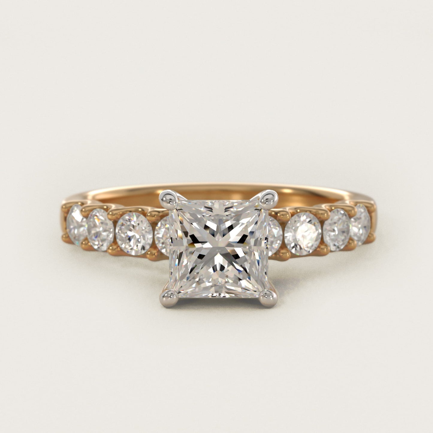 Eight Stone Contour Side Stone Diamond Shared Prong Engagement Ring In 18k Yellow Gold By James Allen - Princess Center