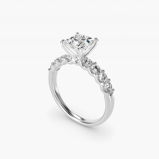 Eight Stone Contour Side Stone Diamond Shared Prong Engagement Ring In Platinum By James Allen - Princess Center