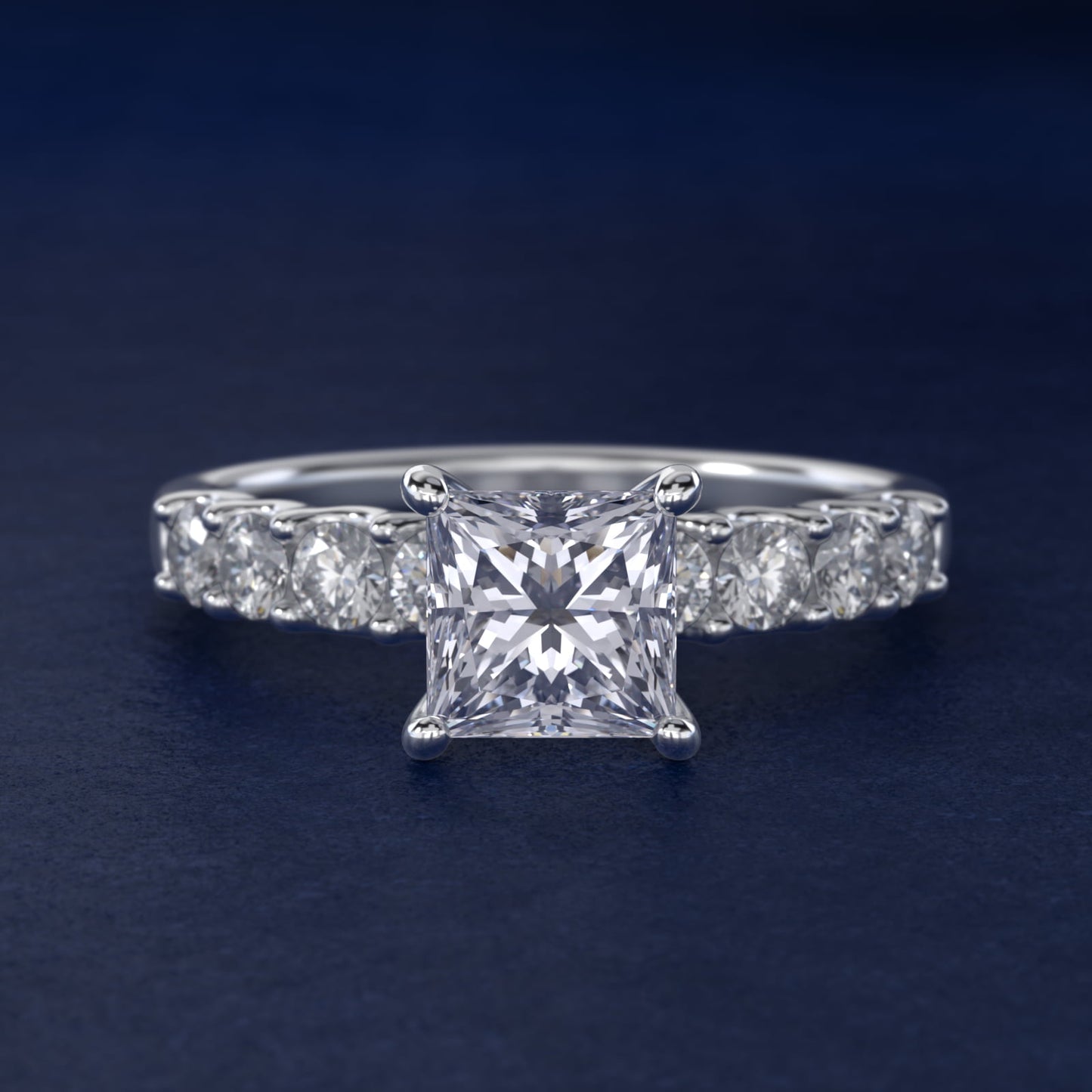 Eight Stone Contour Side Stone Diamond Shared Prong Engagement Ring In Platinum By James Allen - Princess Center