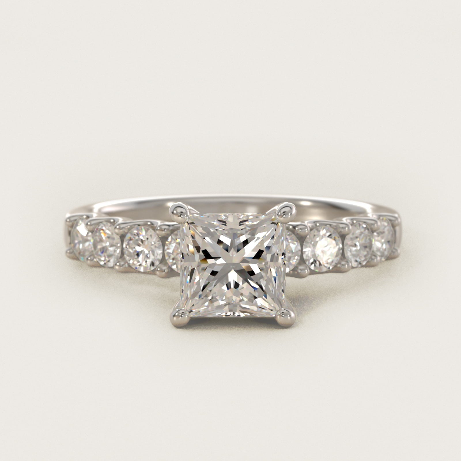 Eight Stone Contour Side Stone Diamond Shared Prong Engagement Ring In Platinum By James Allen - Princess Center