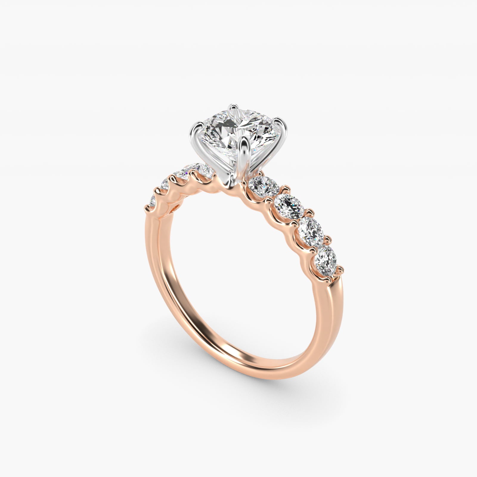 Eight Stone Contour Side Stone Diamond Shared Prong Engagement Ring In 14K Rose Gold By James Allen - Round Center