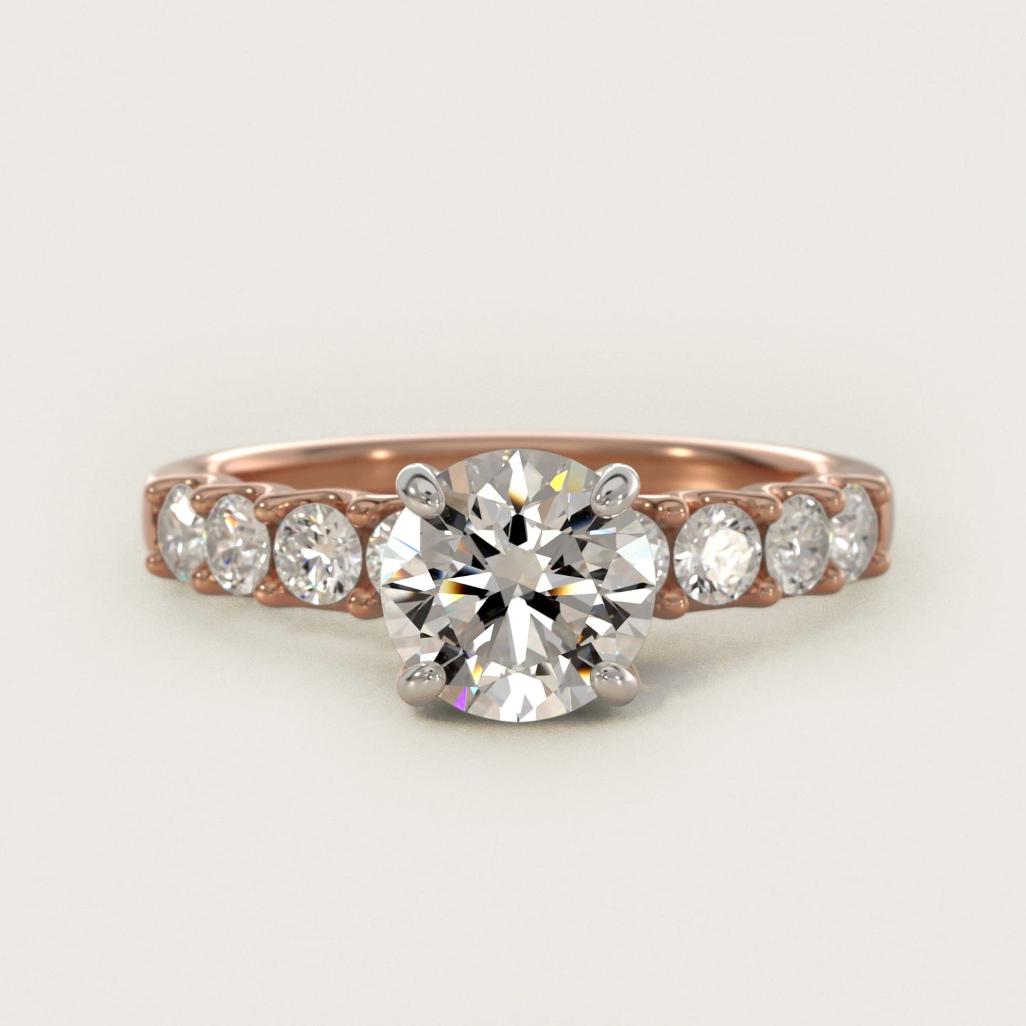 Eight Stone Contour Side Stone Diamond Shared Prong Engagement Ring In 18k Rose Gold By James Allen - Round Center