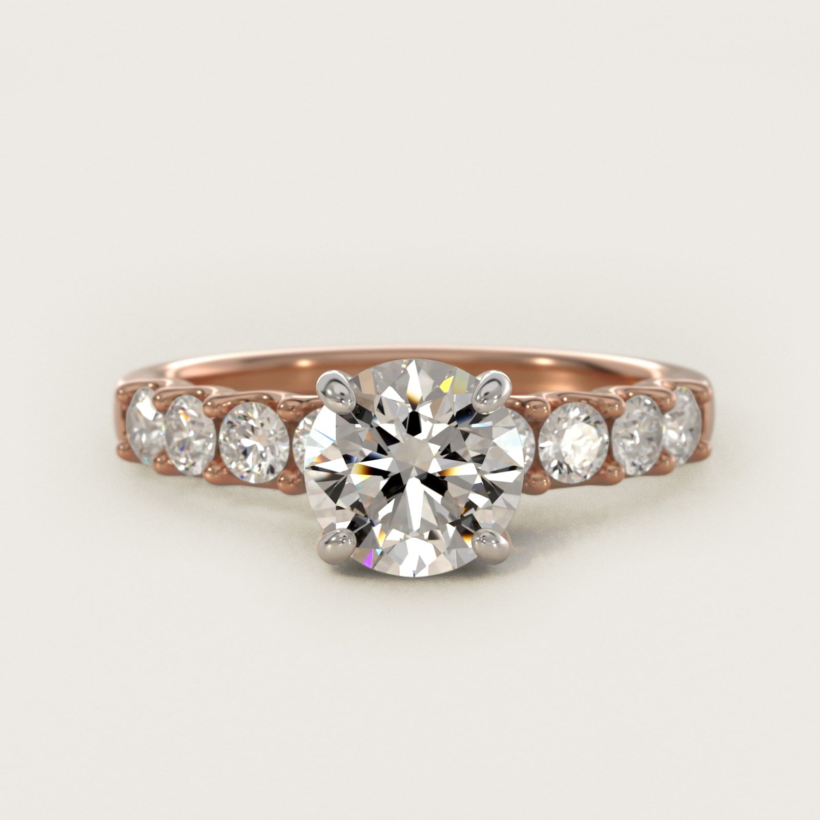 Eight Stone Contour Side Stone Diamond Shared Prong Engagement Ring In 18k Rose Gold By James Allen - Round Center