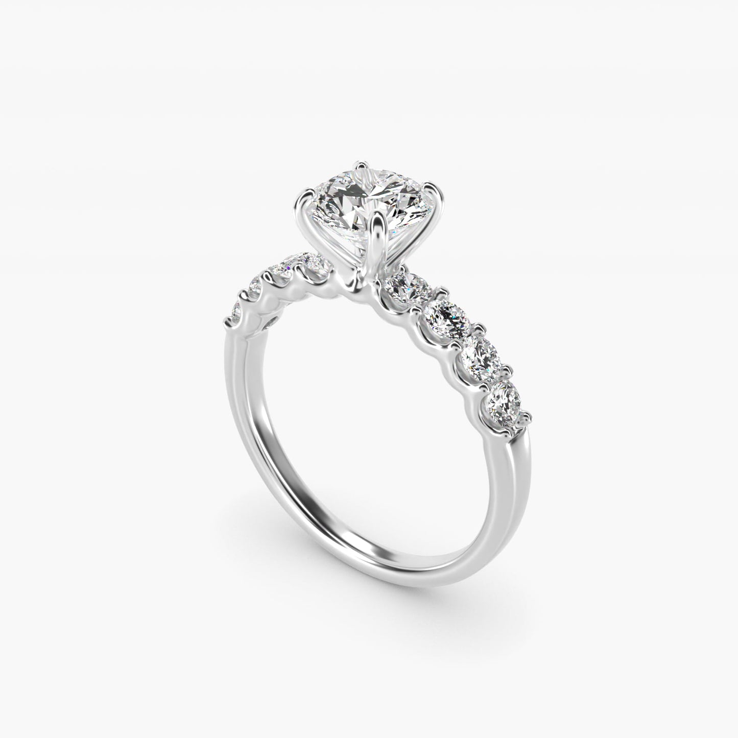 Eight Stone Contour Side Stone Diamond Shared Prong Engagement Ring In 14K White Gold By James Allen - Round Center