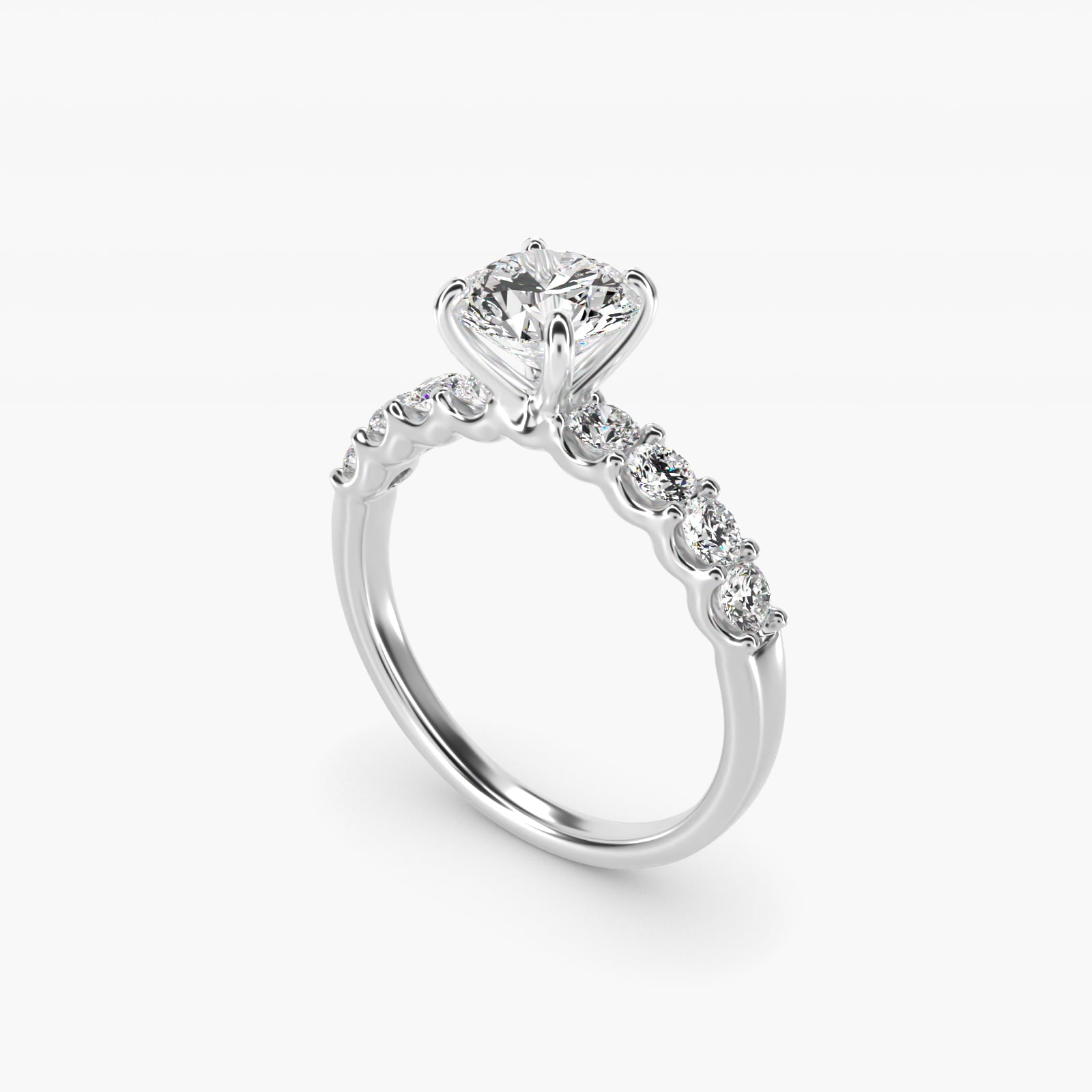 Eight Stone Contour Side Stone Diamond Shared Prong Engagement Ring In 18k White Gold By James Allen - Round Center