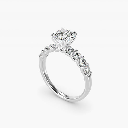 Eight Stone Contour Side Stone Diamond Shared Prong Engagement Ring In 18k White Gold By James Allen - Round Center
