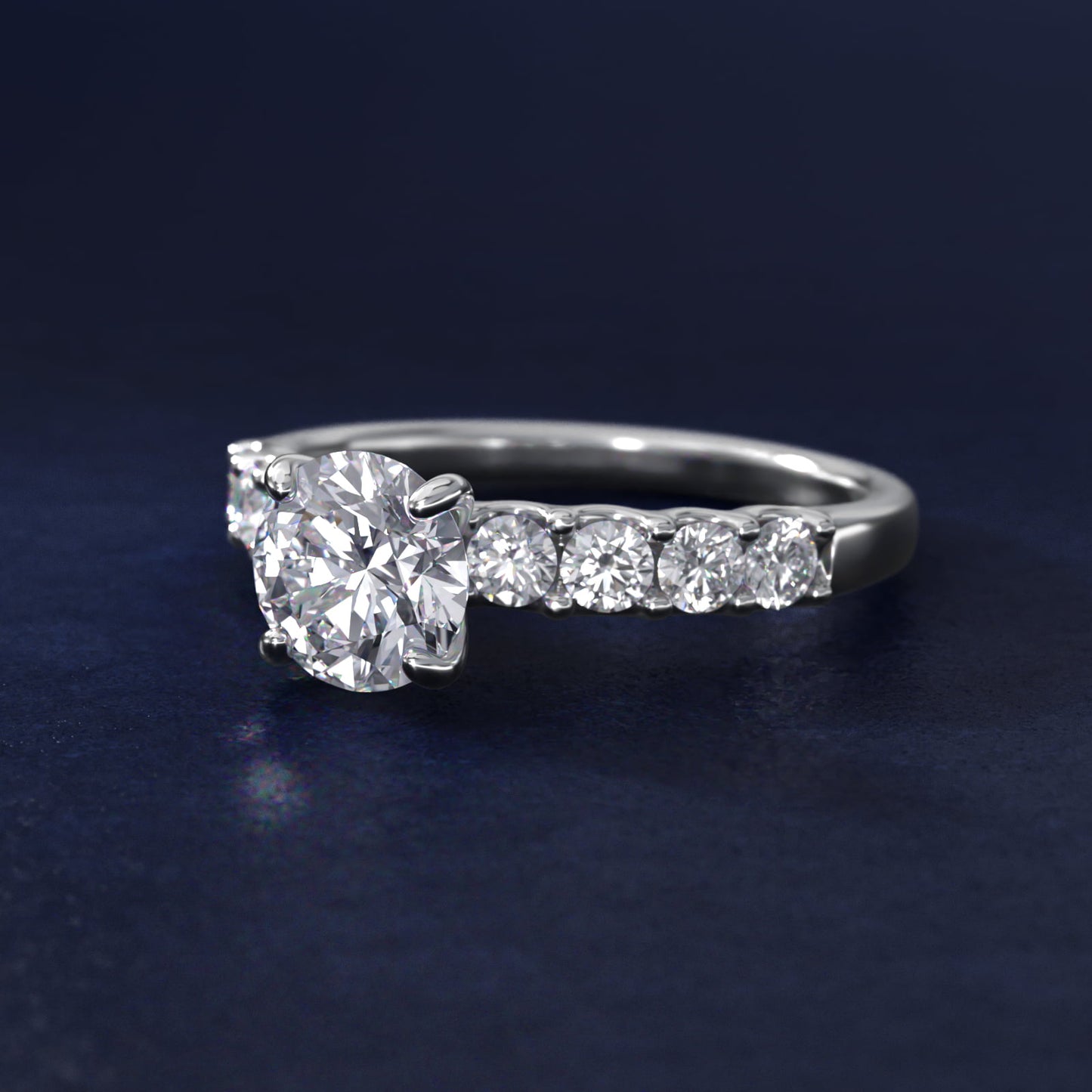 Eight Stone Contour Side Stone Diamond Shared Prong Engagement Ring In 14K White Gold By James Allen - Round Center