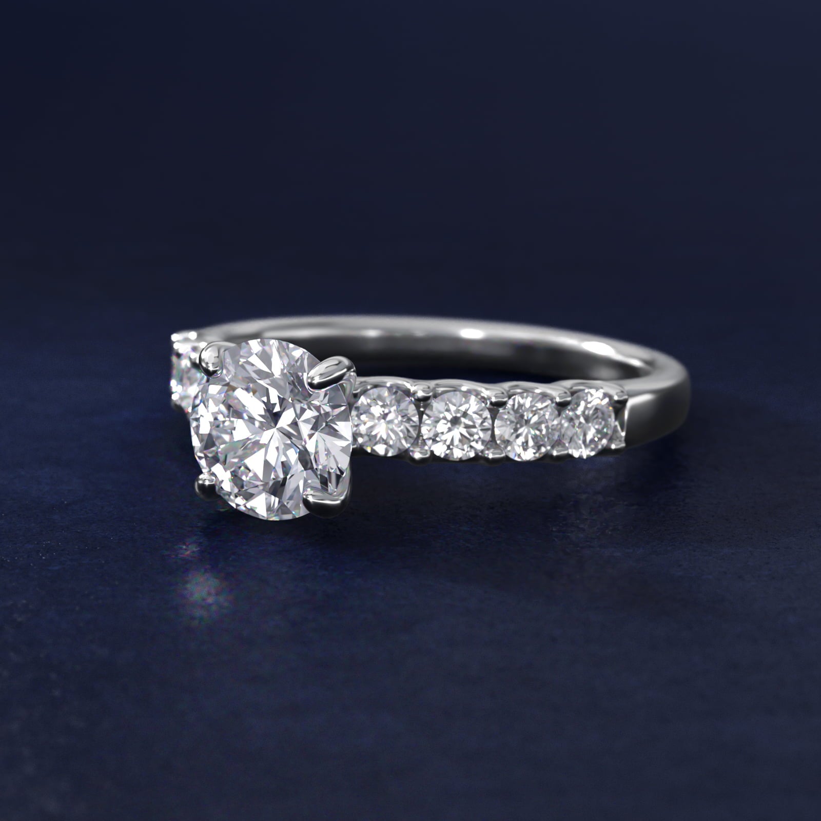 Eight Stone Contour Side Stone Diamond Shared Prong Engagement Ring In 18k White Gold By James Allen - Round Center