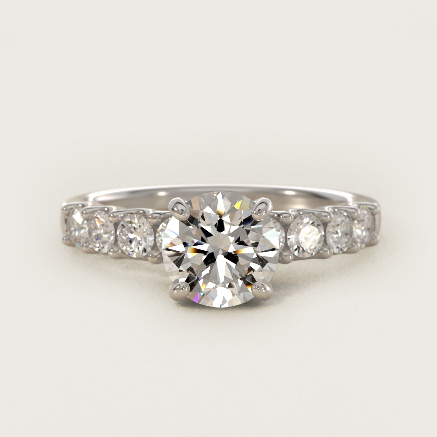 Eight Stone Contour Side Stone Diamond Shared Prong Engagement Ring In 18k White Gold By James Allen - Round Center